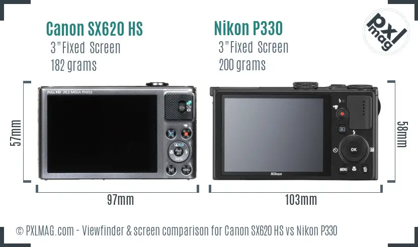 Canon SX620 HS vs Nikon P330 Screen and Viewfinder comparison