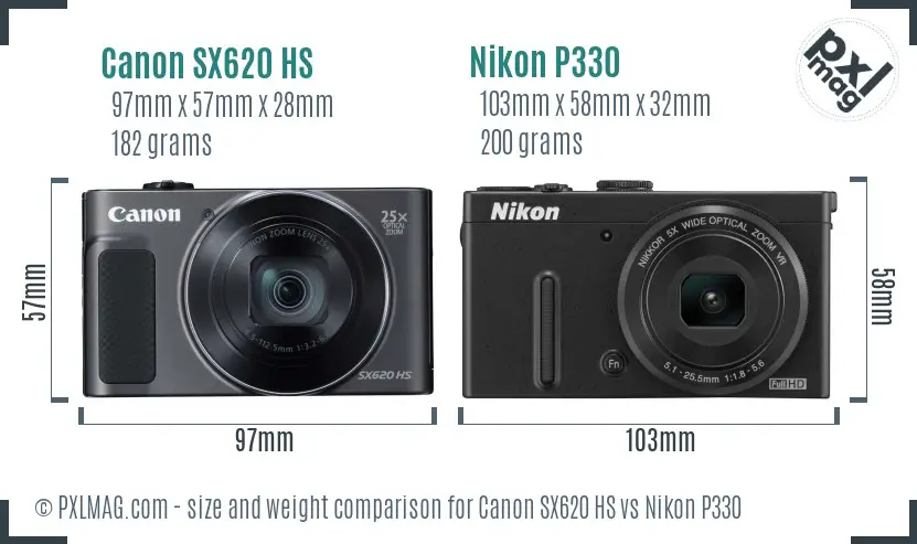 Canon SX620 HS vs Nikon P330 size comparison