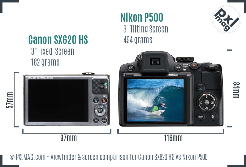 Canon SX620 HS vs Nikon P500 Screen and Viewfinder comparison