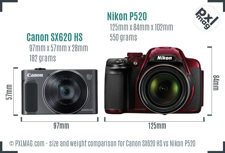 Canon SX620 HS vs Nikon P520 size comparison