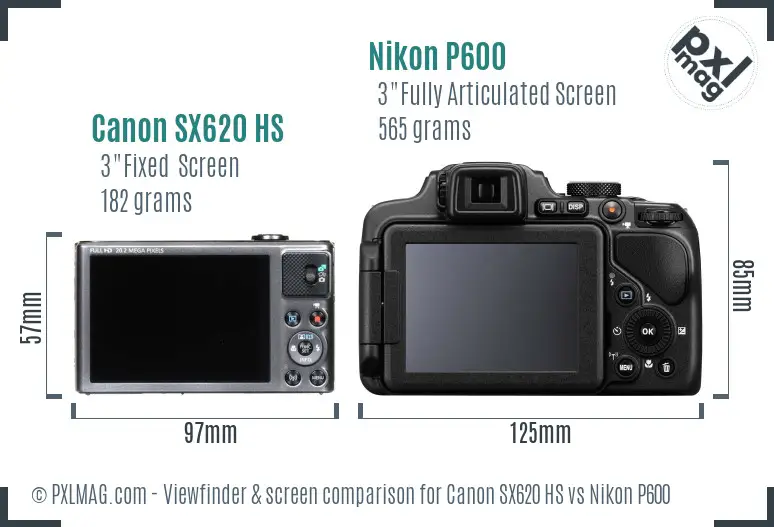 Canon SX620 HS vs Nikon P600 Screen and Viewfinder comparison Canon SX620 HS vs Nikon P600 Screen and Viewfinder comparison