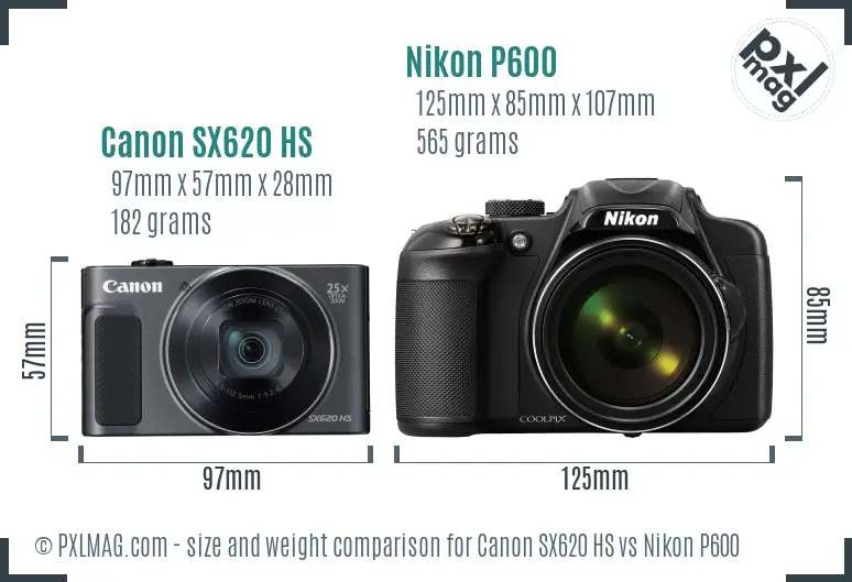 Canon SX620 HS vs Nikon P600 size comparison Canon SX620 HS vs Nikon P600 size comparison