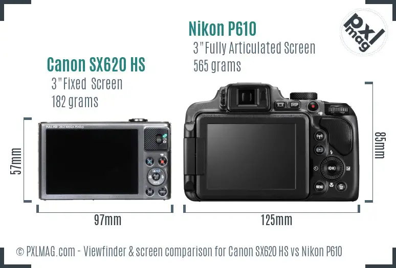 Canon SX620 HS vs Nikon P610 Screen and Viewfinder comparison