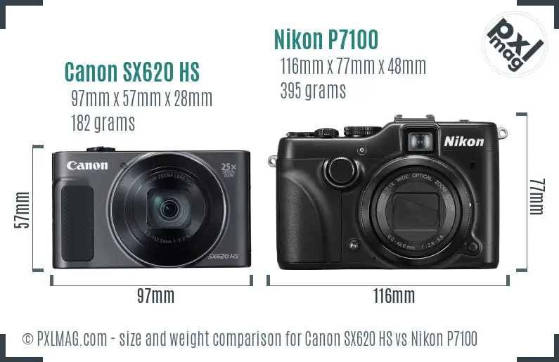 Canon SX620 HS vs Nikon P7100 size comparison