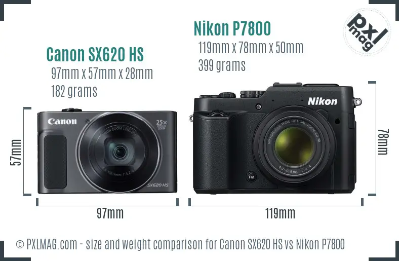 Canon SX620 HS vs Nikon P7800 size comparison