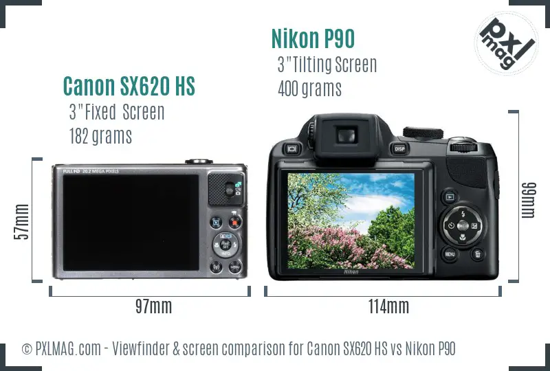 Canon SX620 HS vs Nikon P90 Screen and Viewfinder comparison Canon SX620 HS vs Nikon P90 Screen and Viewfinder comparison