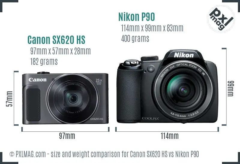 Canon SX620 HS vs Nikon P90 size comparison Canon SX620 HS vs Nikon P90 size comparison