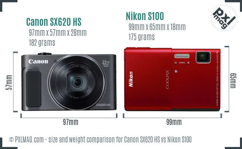 Canon SX620 HS vs Nikon S100 size comparison