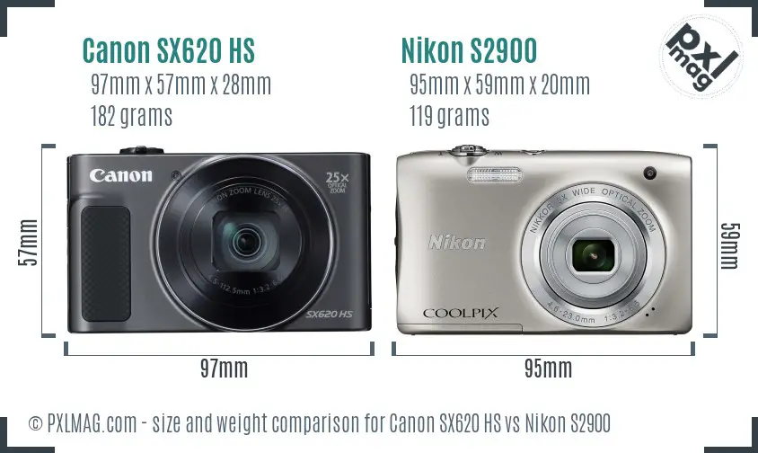 Canon SX620 HS vs Nikon S2900 size comparison
