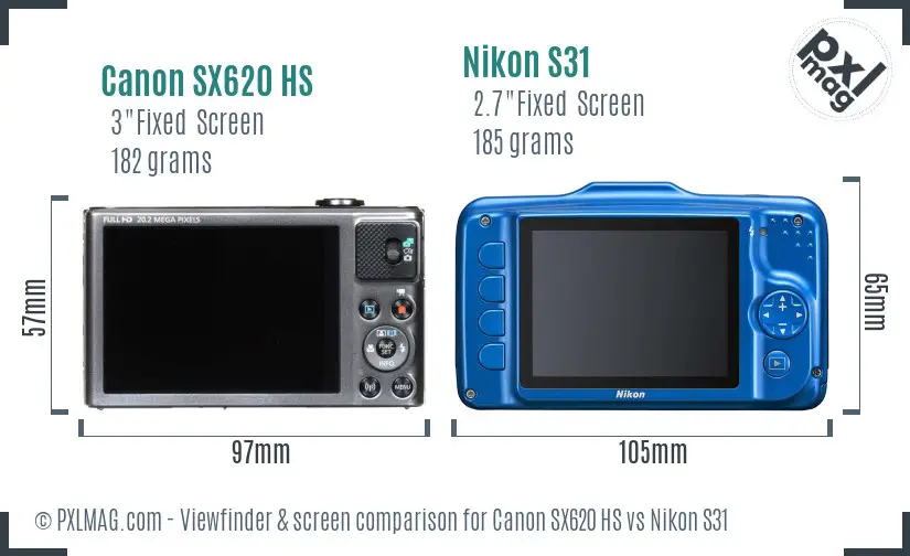 Canon SX620 HS vs Nikon S31 Screen and Viewfinder comparison