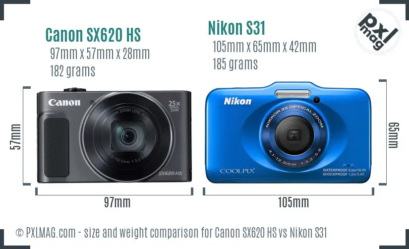 Canon SX620 HS vs Nikon S31 size comparison