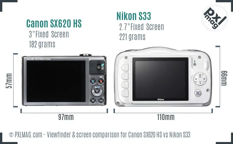 Canon SX620 HS vs Nikon S33 Screen and Viewfinder comparison