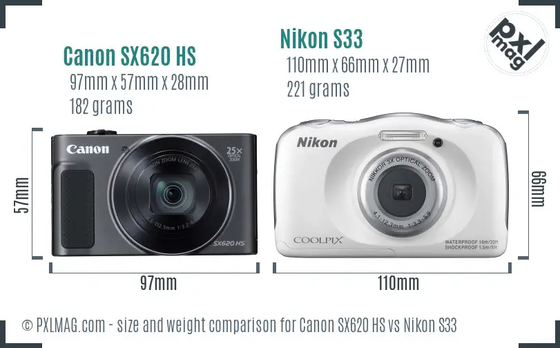 Canon SX620 HS vs Nikon S33 size comparison