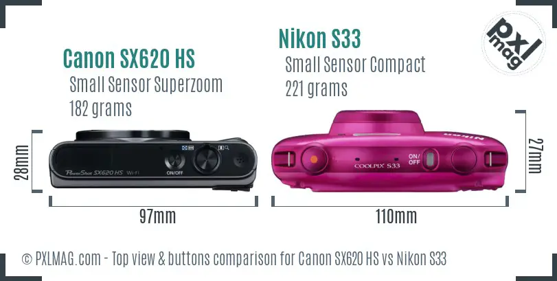 Canon SX620 HS vs Nikon S33 top view buttons comparison