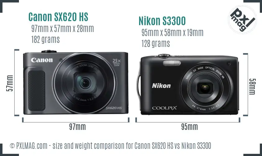 Canon SX620 HS vs Nikon S3300 size comparison