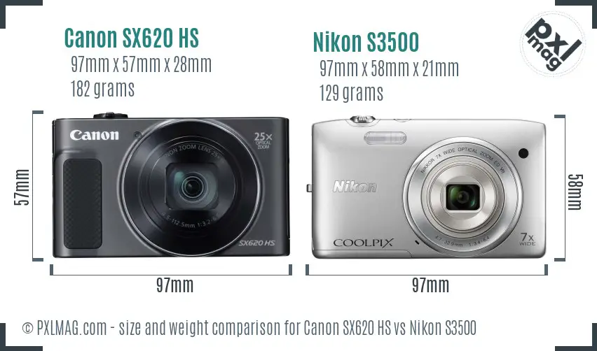 Canon SX620 HS vs Nikon S3500 size comparison Canon SX620 HS vs Nikon S3500 size comparison