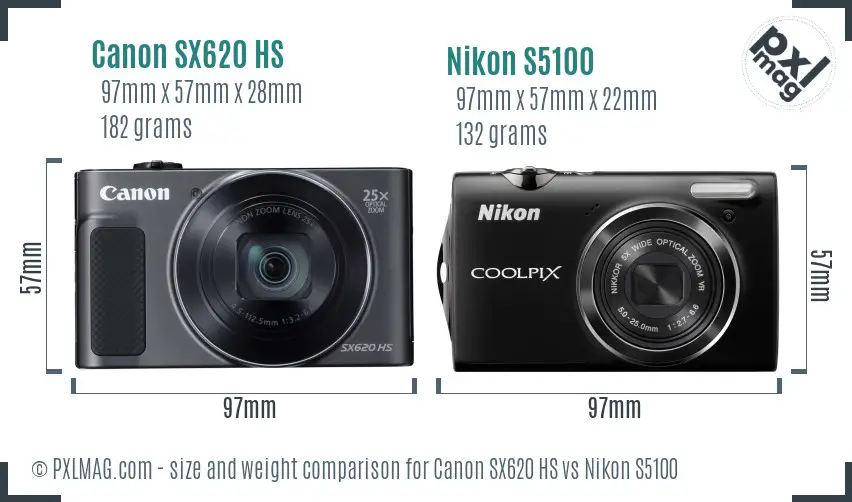 Canon SX620 HS vs Nikon S5100 size comparison