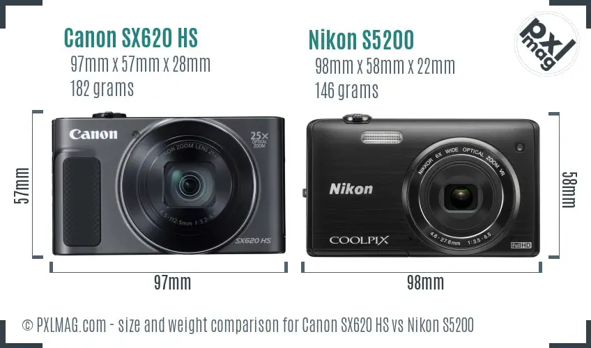 Canon SX620 HS vs Nikon S5200 size comparison Canon SX620 HS vs Nikon S5200 size comparison