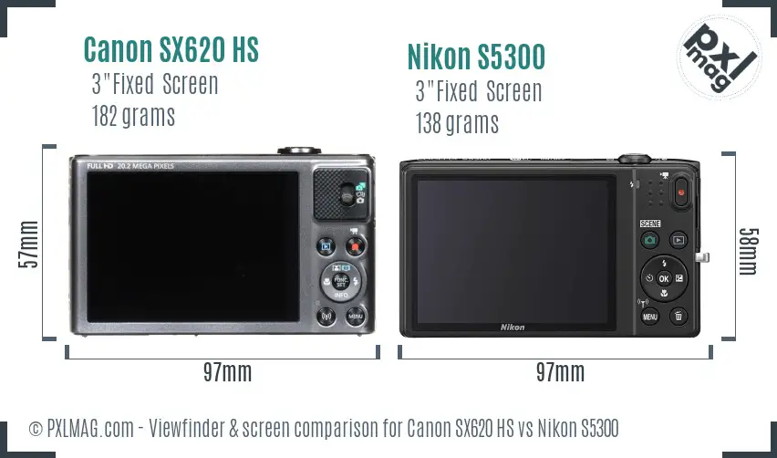 Canon SX620 HS vs Nikon S5300 Screen and Viewfinder comparison