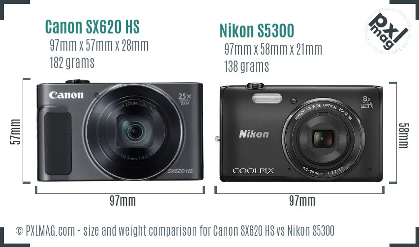 Canon SX620 HS vs Nikon S5300 size comparison