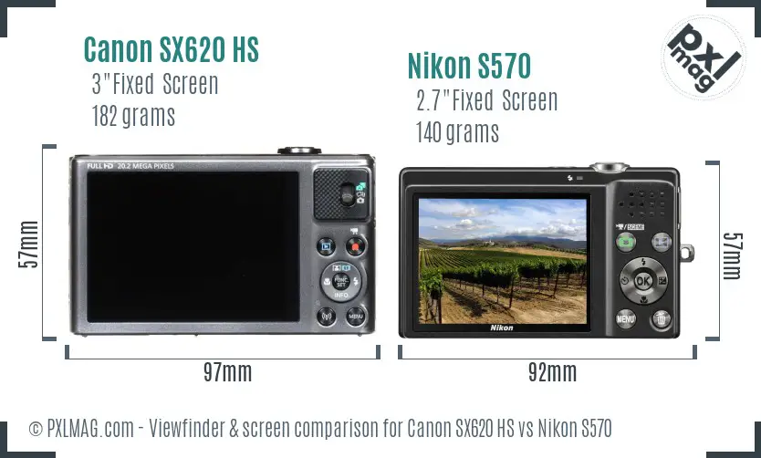 Canon SX620 HS vs Nikon S570 Screen and Viewfinder comparison