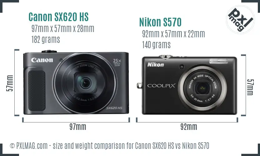 Canon SX620 HS vs Nikon S570 size comparison