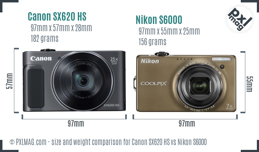 Canon SX620 HS vs Nikon S6000 size comparison Canon SX620 HS vs Nikon S6000 size comparison