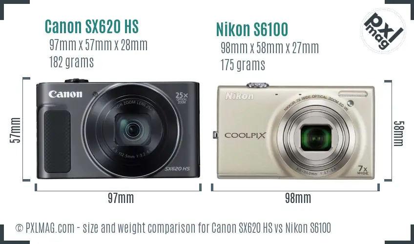Canon SX620 HS vs Nikon S6100 size comparison Canon SX620 HS vs Nikon S6100 size comparison
