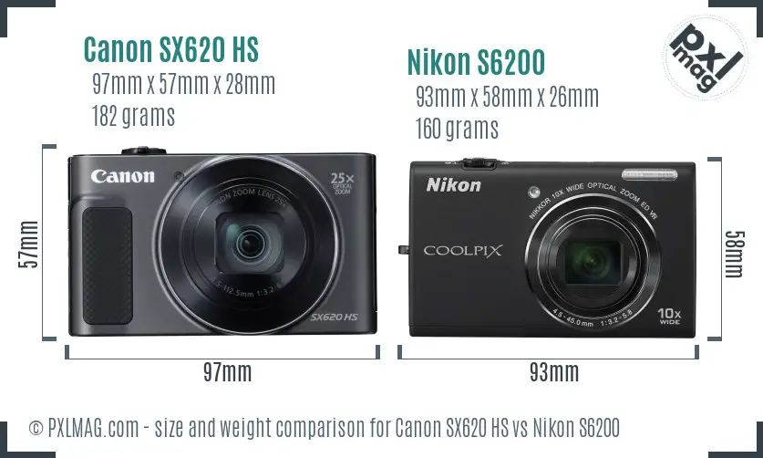 Canon SX620 HS vs Nikon S6200 size comparison