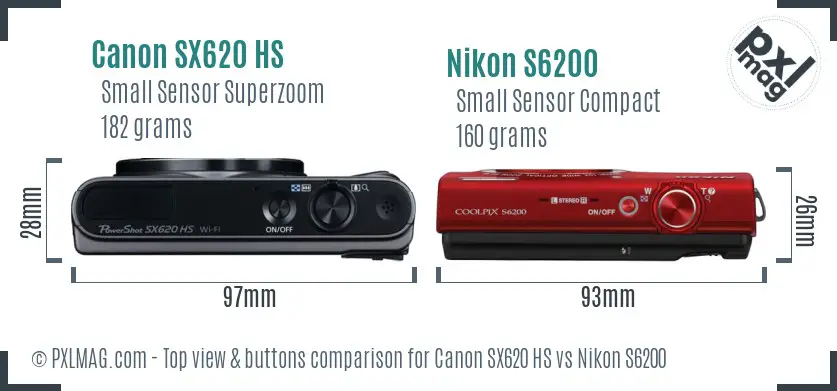 Canon SX620 HS vs Nikon S6200 top view buttons comparison