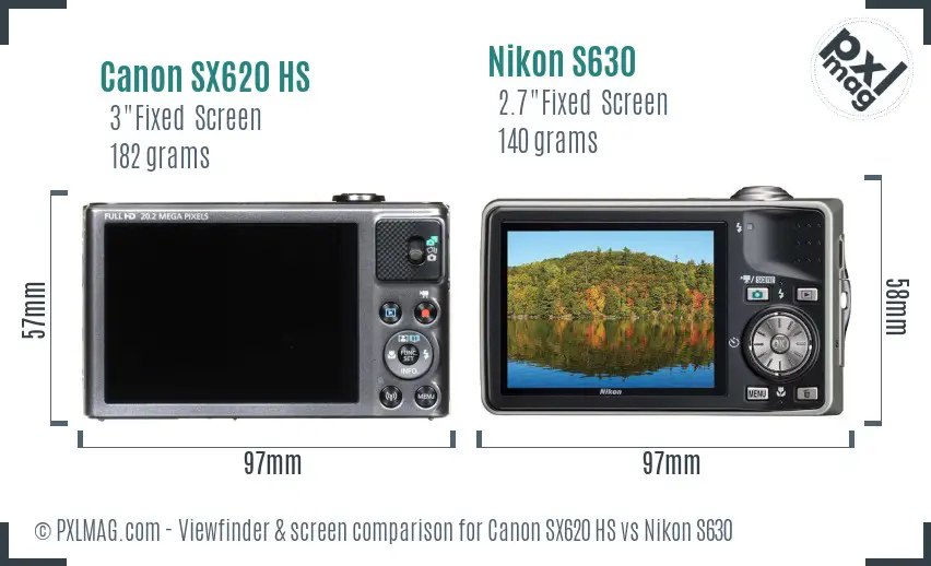 Canon SX620 HS vs Nikon S630 Screen and Viewfinder comparison