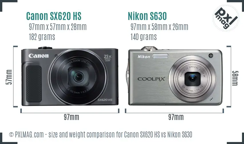Canon SX620 HS vs Nikon S630 size comparison