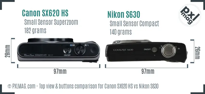 Canon SX620 HS vs Nikon S630 top view buttons comparison