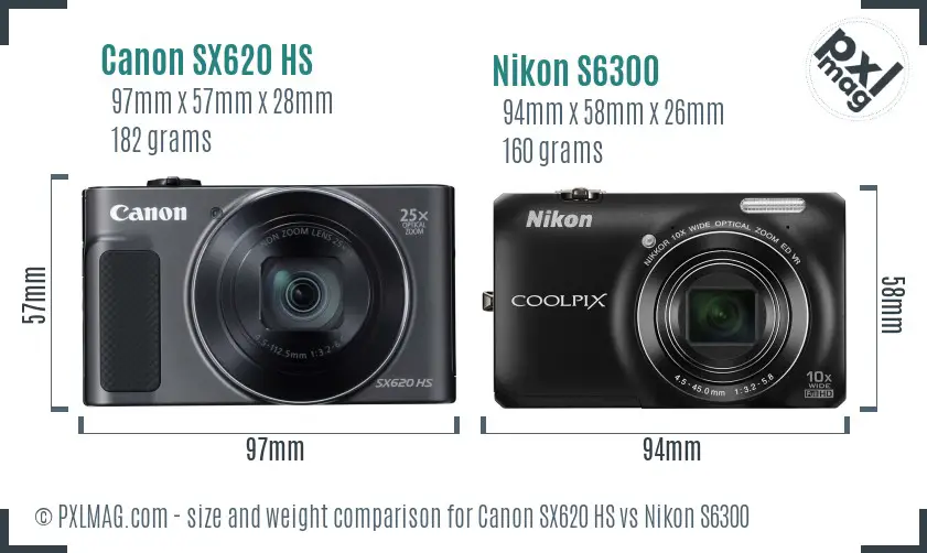 Canon SX620 HS vs Nikon S6300 size comparison