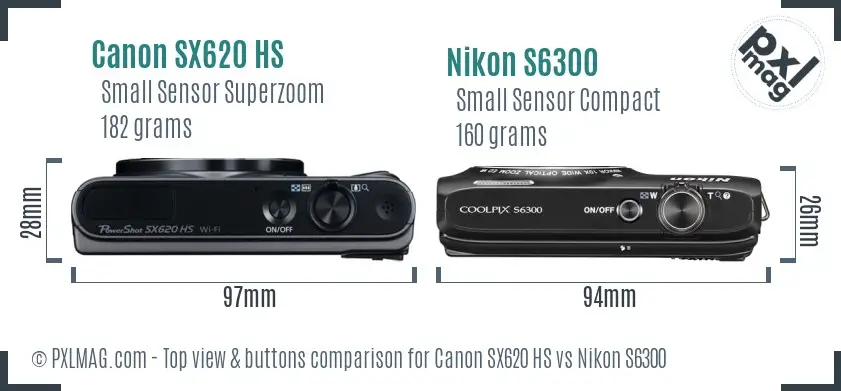 Canon SX620 HS vs Nikon S6300 top view buttons comparison