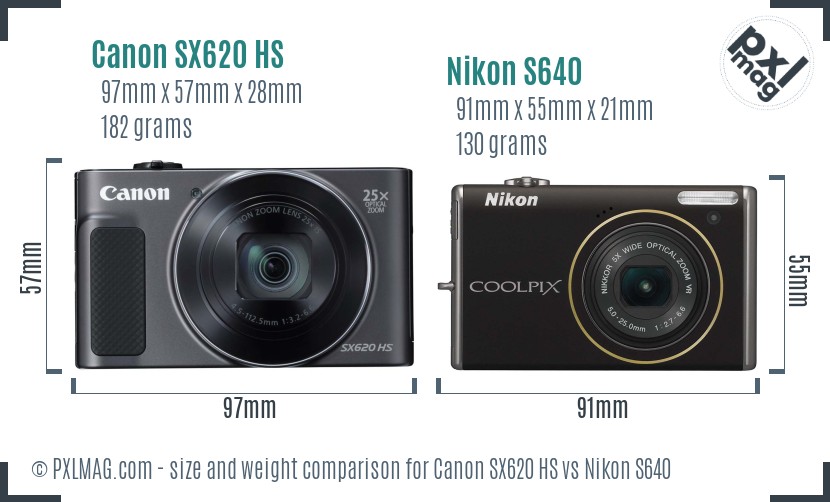 Canon SX620 HS vs Nikon S640 size comparison