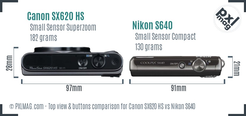 Canon SX620 HS vs Nikon S640 top view buttons comparison