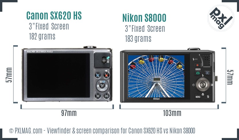 Canon SX620 HS vs Nikon S8000 Screen and Viewfinder comparison