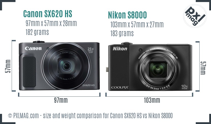 Canon SX620 HS vs Nikon S8000 size comparison Canon SX620 HS vs Nikon S8000 size comparison