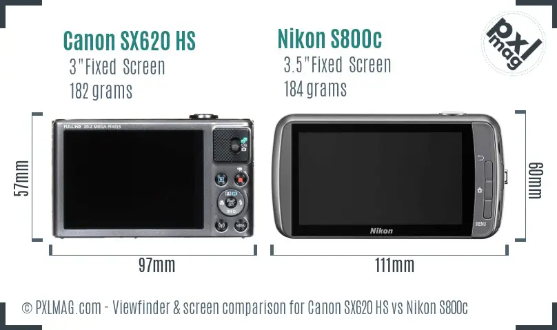 Canon SX620 HS vs Nikon S800c Screen and Viewfinder comparison