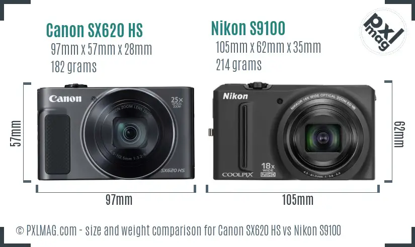 Canon SX620 HS vs Nikon S9100 size comparison Canon SX620 HS vs Nikon S9100 size comparison