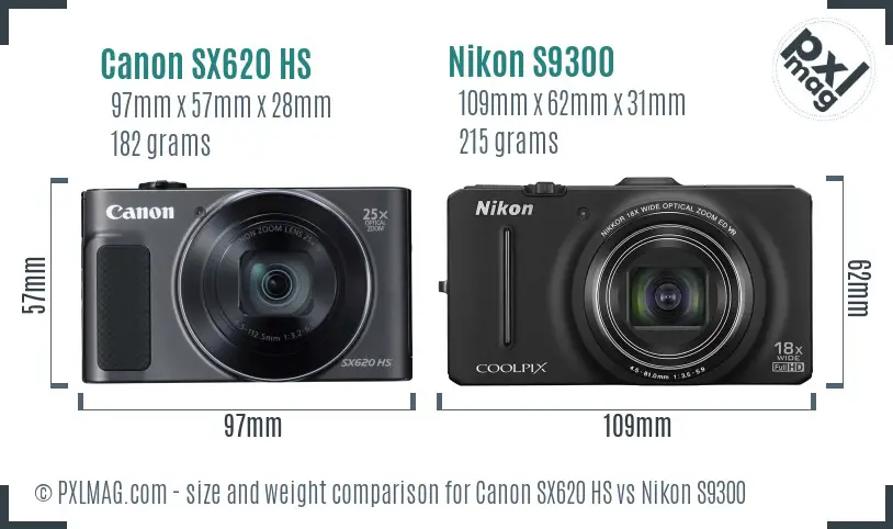 Canon SX620 HS vs Nikon S9300 size comparison