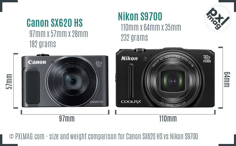 Canon SX620 HS vs Nikon S9700 size comparison