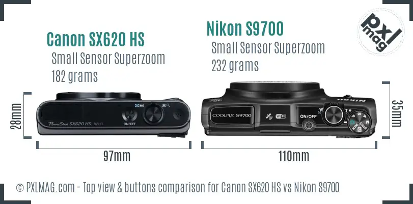 Canon SX620 HS vs Nikon S9700 top view buttons comparison