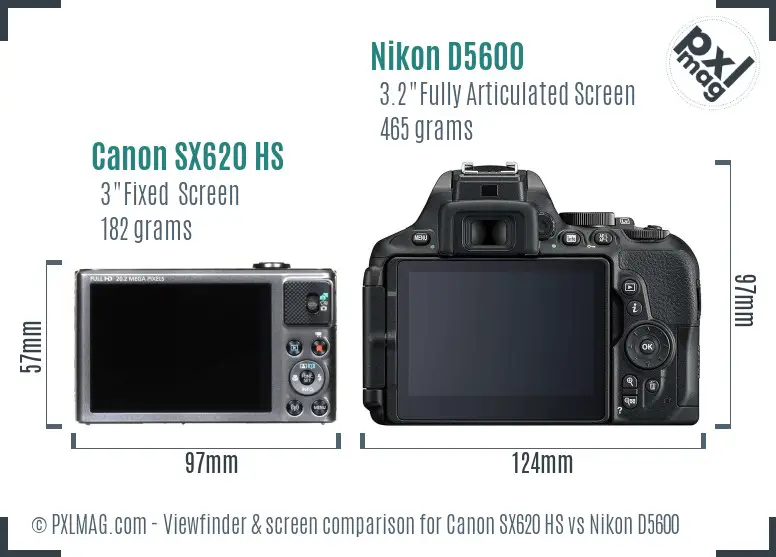 Canon SX620 HS vs Nikon D5600 Screen and Viewfinder comparison