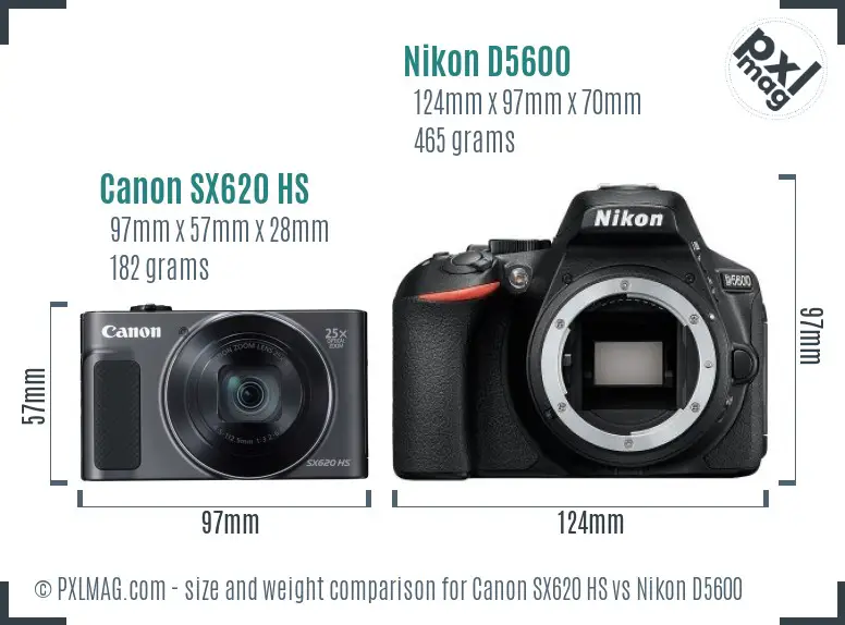 Canon SX620 HS vs Nikon D5600 size comparison