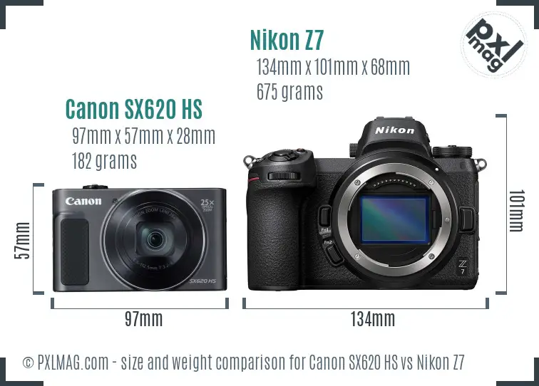 Canon SX620 HS vs Nikon Z7 size comparison