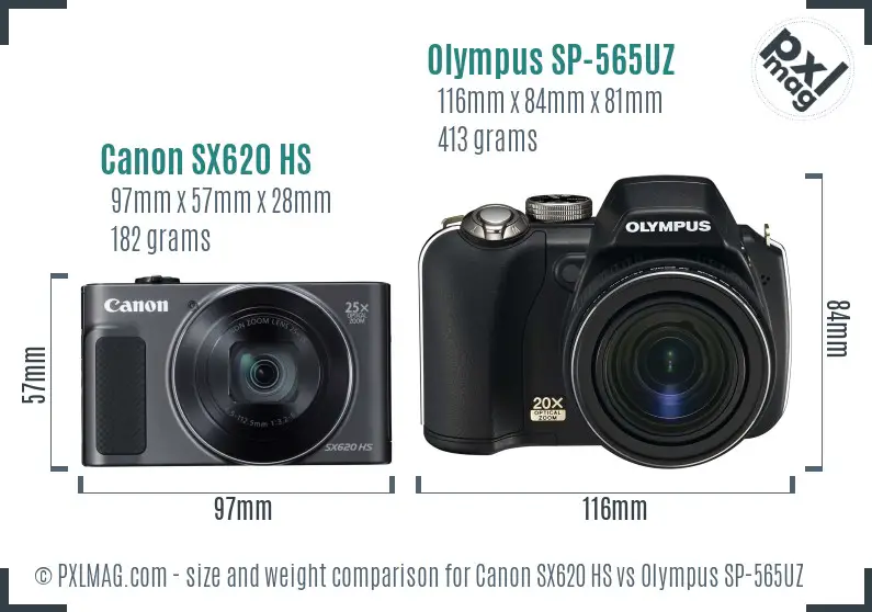 Canon SX620 HS vs Olympus SP-565UZ size comparison