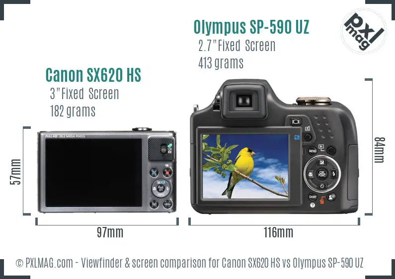 Canon SX620 HS vs Olympus SP-590 UZ Screen and Viewfinder comparison