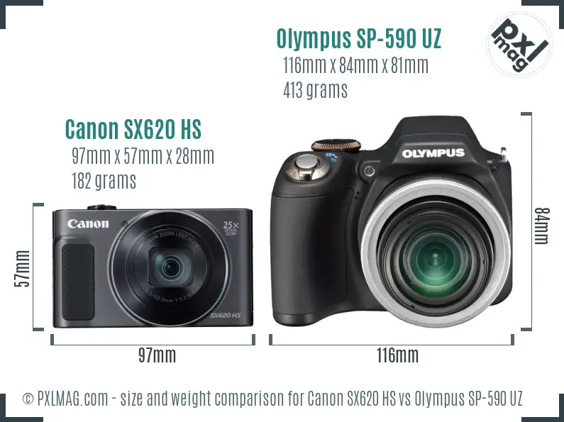 Canon SX620 HS vs Olympus SP-590 UZ size comparison